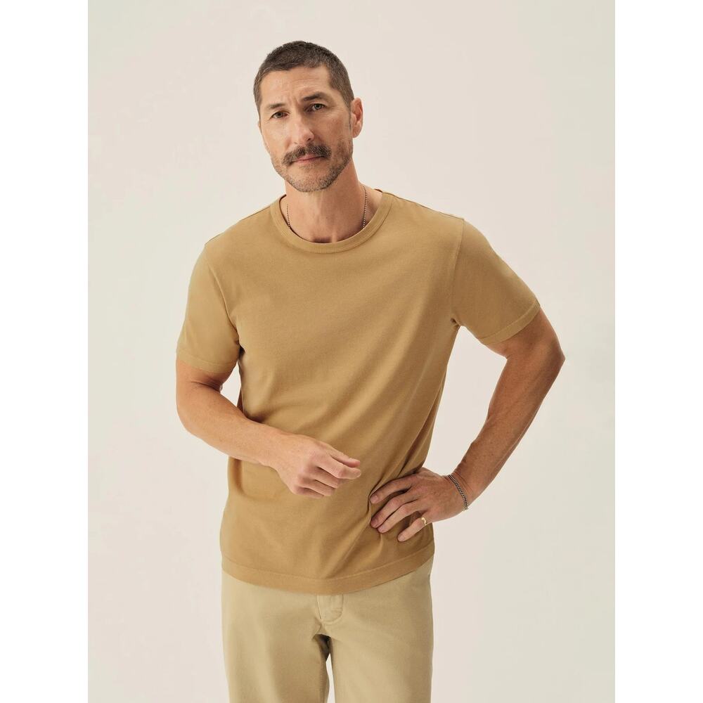 Buck Mason Men's Pima Cotton Straight Hem Crewneck T-Shirt in Marigold Venice - Picture 2 of 5